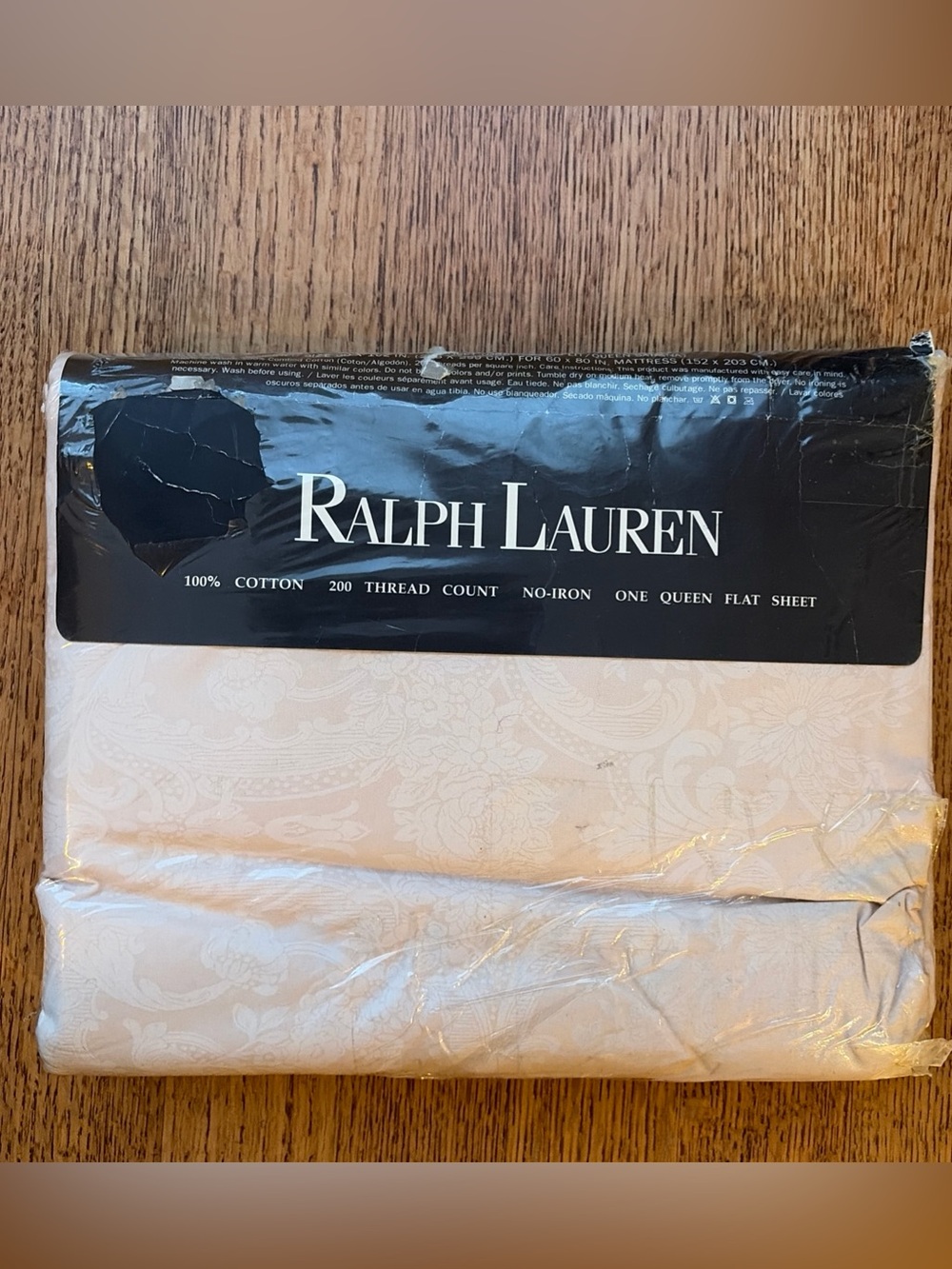 Vtg. New Old Stock Ralph Lauren “Avery” Cotton Queen Flat Sheet Pale Rose Damask